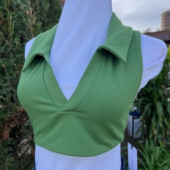 WeWoreWhat Revolve Womens Athletic Polo Bra Top MEDIUM In Court Green - Picture 4 of 7
